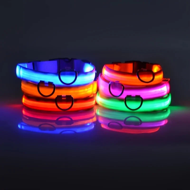Glow-in-the-Dark LED Pet Collar: Flashing Nylon Safety Necklace for Night Walks