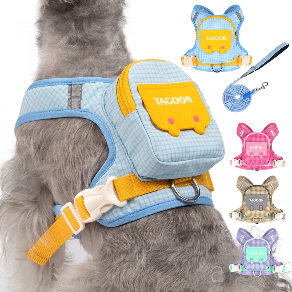 3-in-1 Reflective Pet Harness & Leash Set with Built-In Backpack