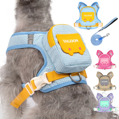 3-in-1 Reflective Pet Harness & Leash Set with Built-In Backpack