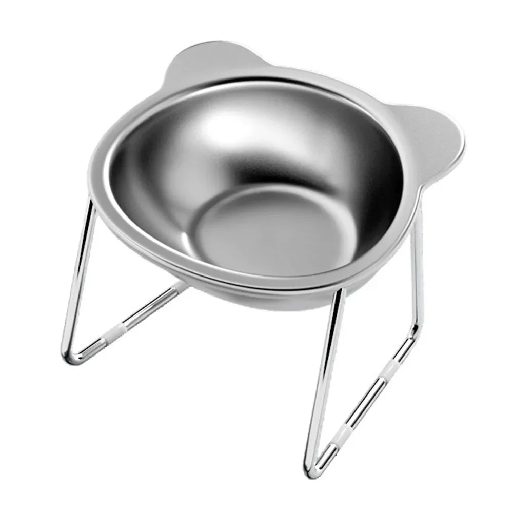Elevated Stainless Steel Cat Bowl: 15° Tilted Raised Feeder for Cats & Puppies