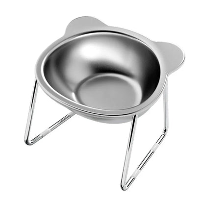 Elevated Stainless Steel Cat Bowl: 15° Tilted Raised Feeder for Cats & Puppies