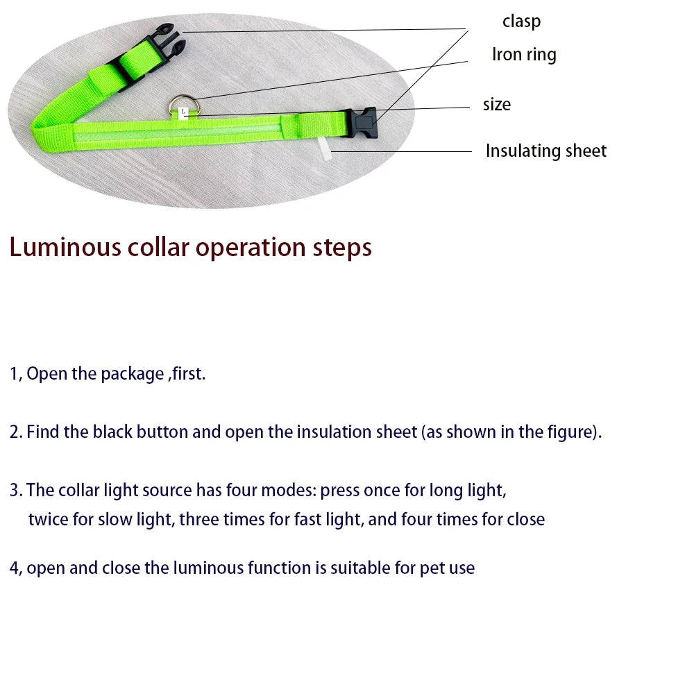 Glow-in-the-Dark LED Pet Collar: Flashing Nylon Safety Necklace for Night Walks