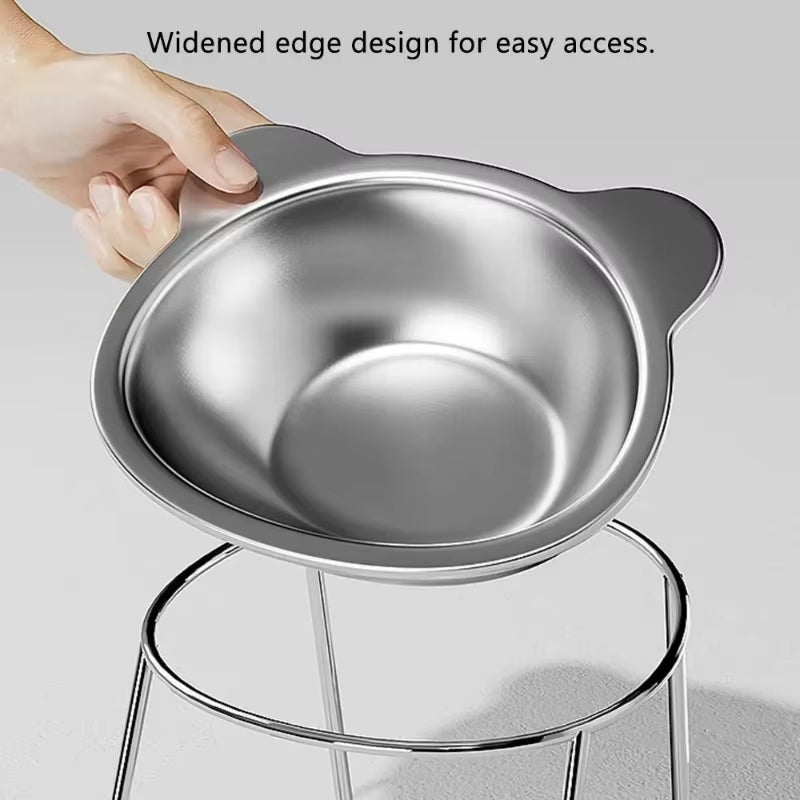Elevated Stainless Steel Cat Bowl: 15° Tilted Raised Feeder for Cats & Puppies