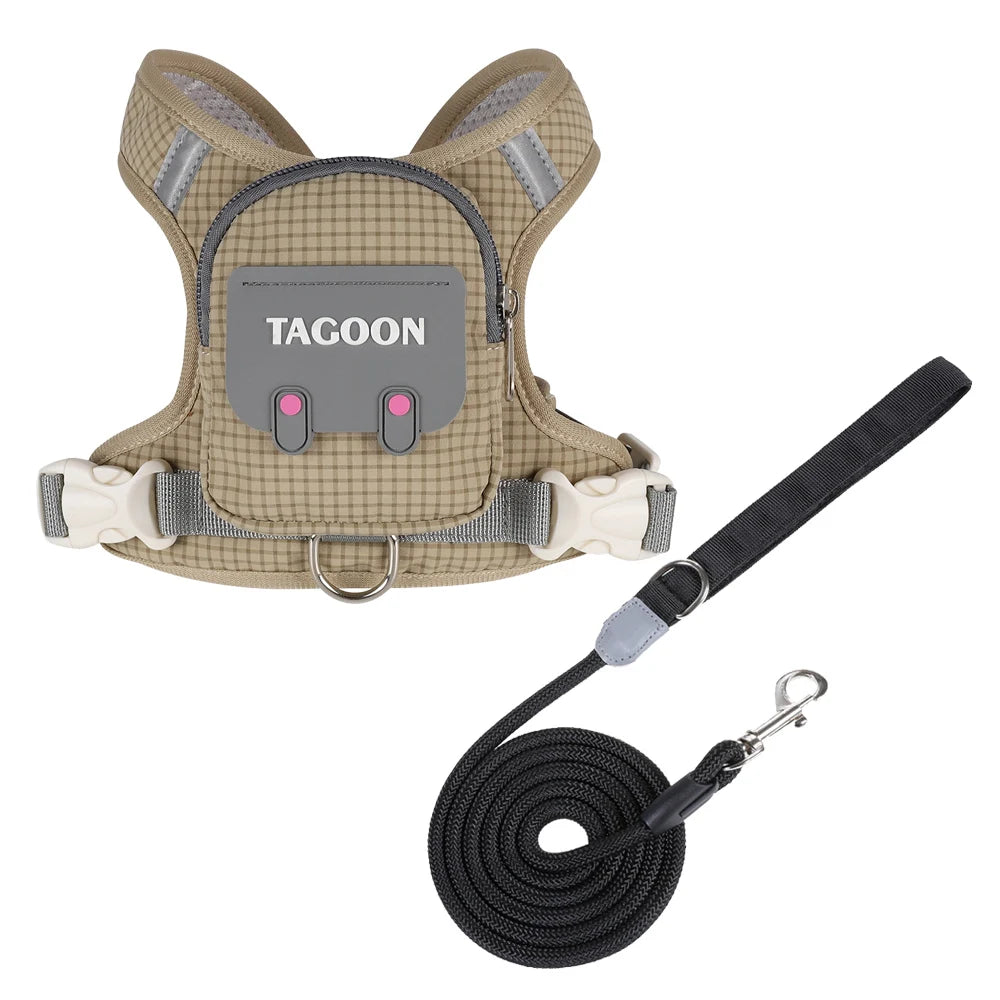 3-in-1 Reflective Pet Harness & Leash Set with Built-In Backpack