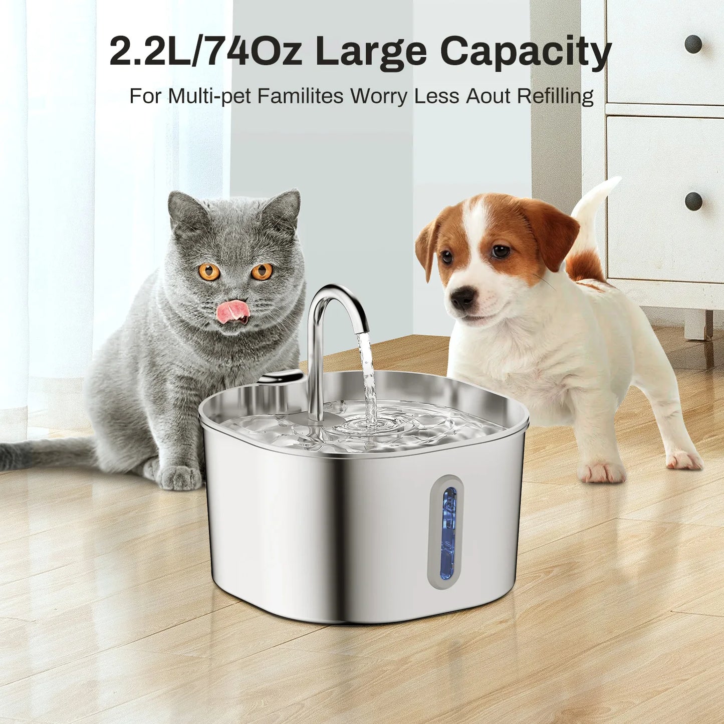 Automatic Stainless Steel Cat & Dog Water Fountain (2.2L)
