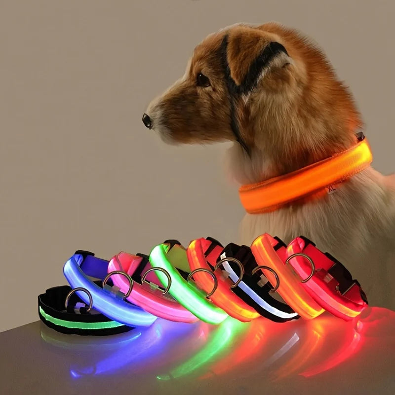 Glow-in-the-Dark LED Pet Collar: Flashing Nylon Safety Necklace for Night Walks